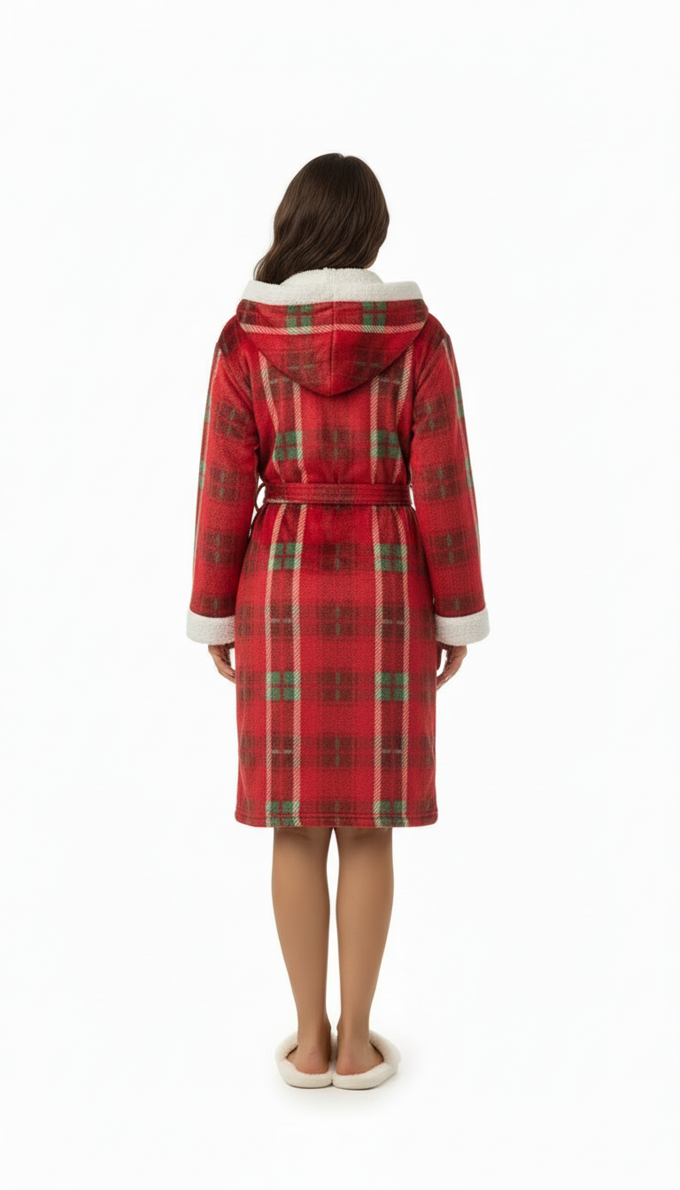 Robe de Chambre Rouge à Carreaux Capuche Lapin