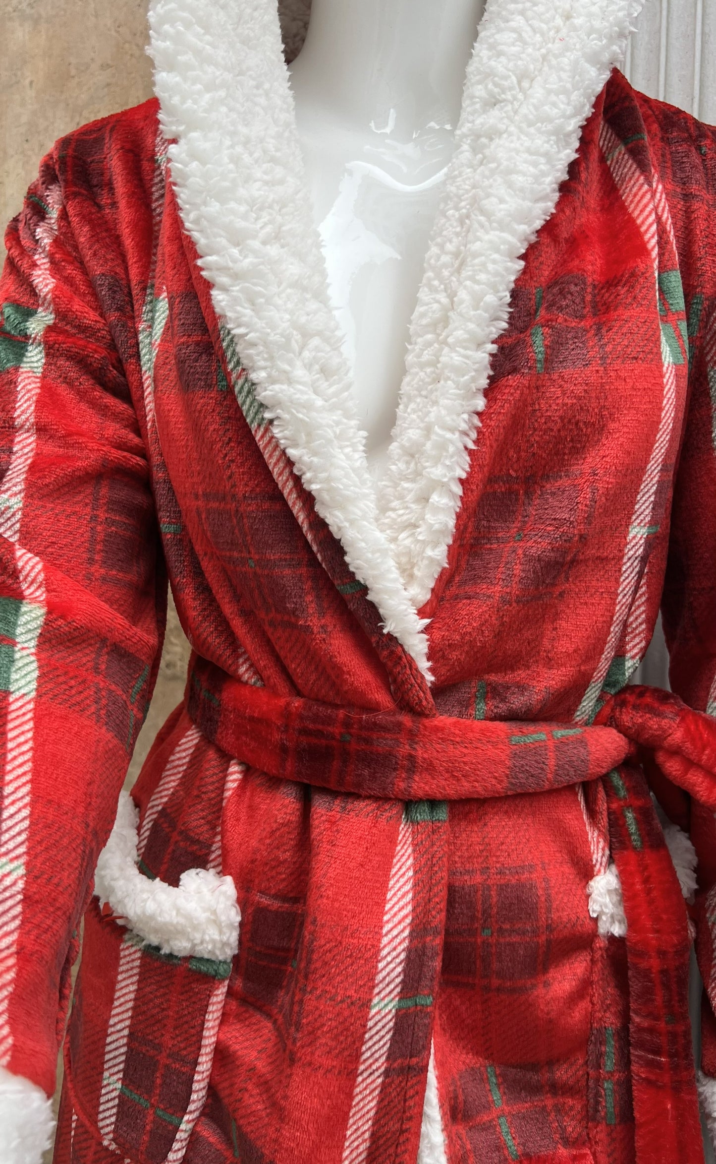 Robe de Chambre Rouge à Carreaux Capuche Lapin