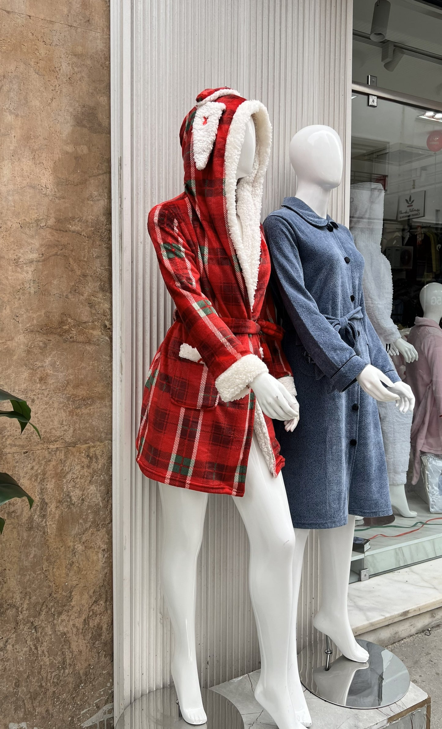 Robe de Chambre Rouge à Carreaux Capuche Lapin