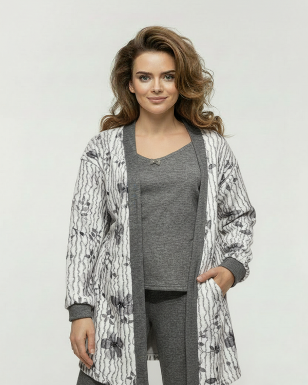 Ensemble Pyjama 3 Pièces Gris et Blanc